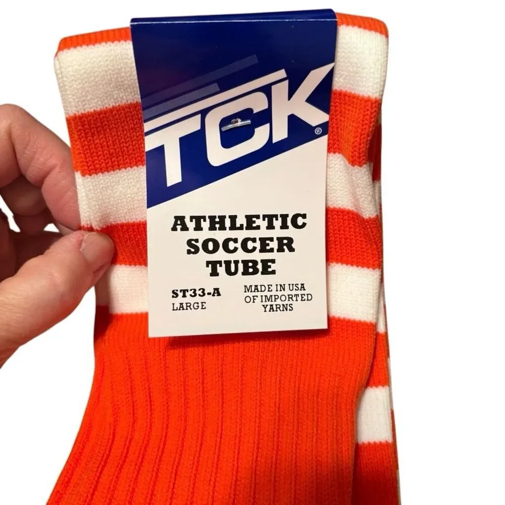 TCK Athletic Soccer Tube Socks ST33-A Large Orange & White *New*